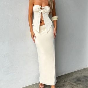 Argeousgor Women 2 Piece Long Skirt Sets Strapless Crop Tube Top